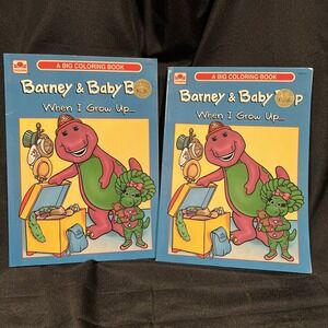2- Golden PBS Barney & Baby Bop Coloring Books 1993-NEW-UNUSED-Purple Dinosaur